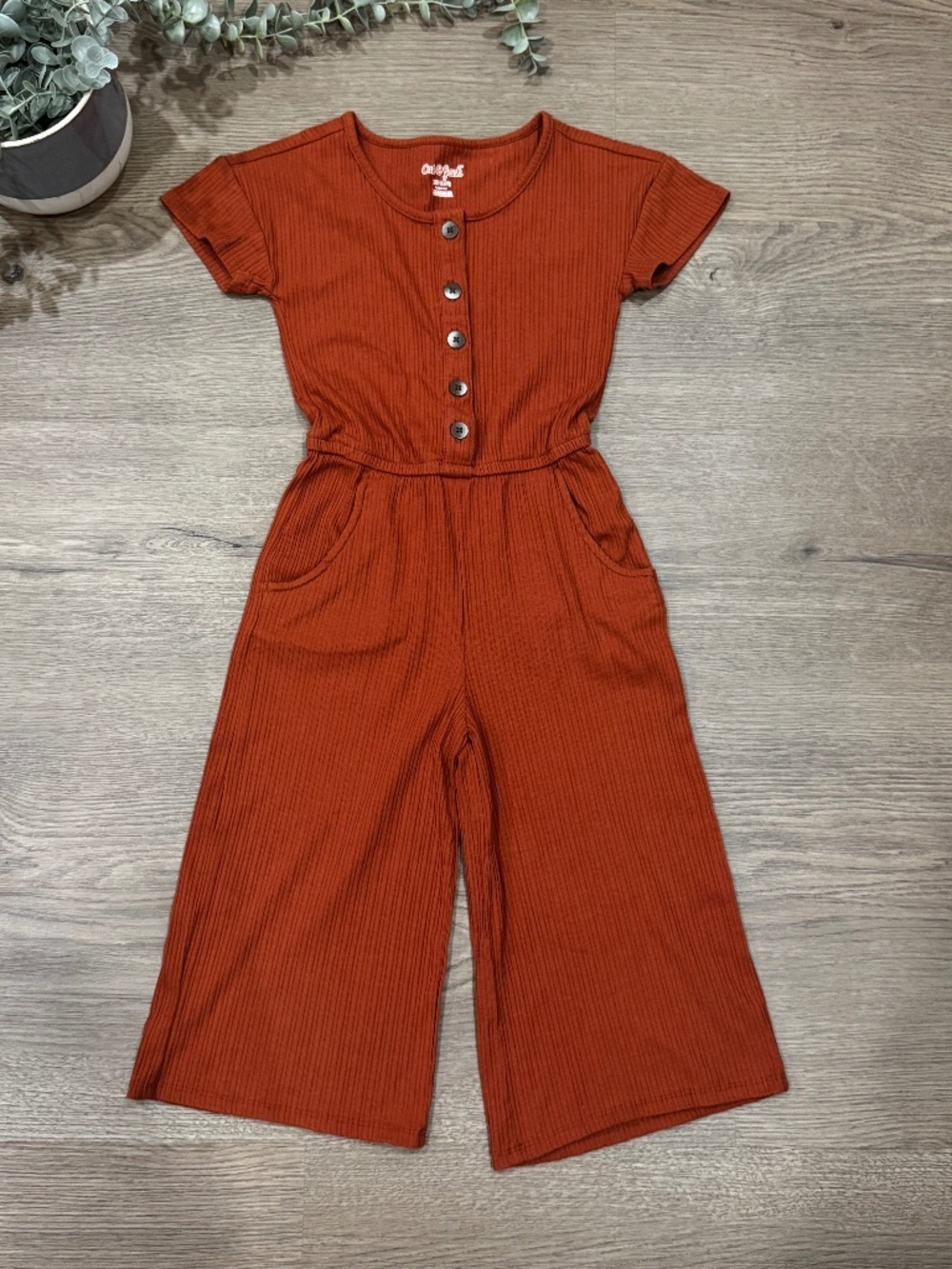 Cat & Jack Girls Rust Ribbed Wide Leg Jumpsuit Size 4/5